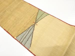 渡文製　手織り真綿紬　金通し　抽象模様織り出し　袋帯